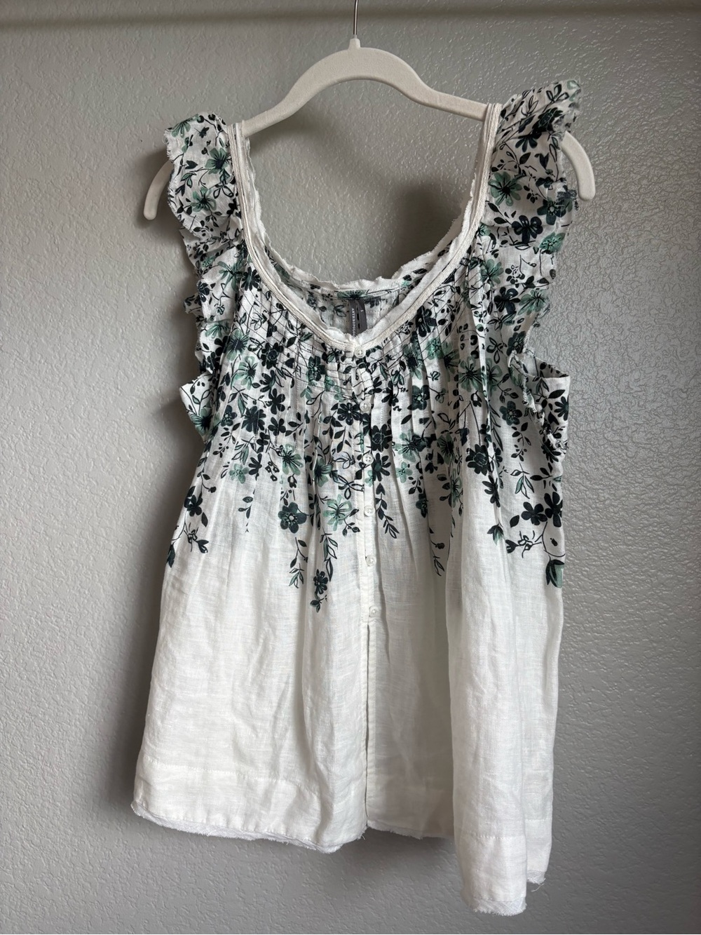 Anthropologie White Floral Ruffle Camisole